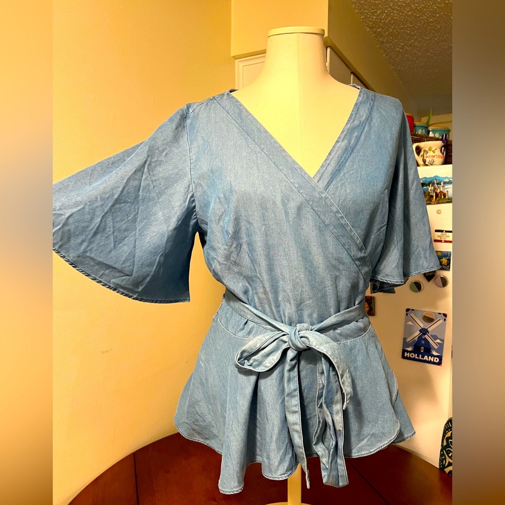 Loft NWT Wrap Chambray Top
